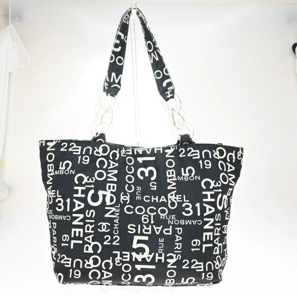 CHANEL Logo By Sea Shoulder Tote Bag Canvas Leather Black Made In Italy 73KB178 - Picture 3 of 16